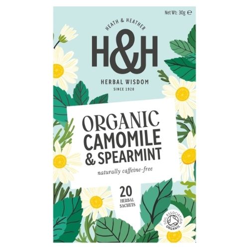HEATH & HEATHER ORGANIC CAMOMILE & SPEARMINT 20S ENVELOPE BAGS 30G