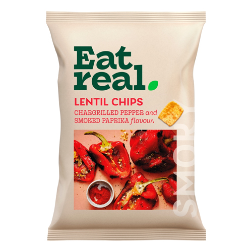 EAT REAL CHARGRILLED PEPPER AND SMOKED PAPRIKA FLAVOUR LENTIL CHIPS 95G