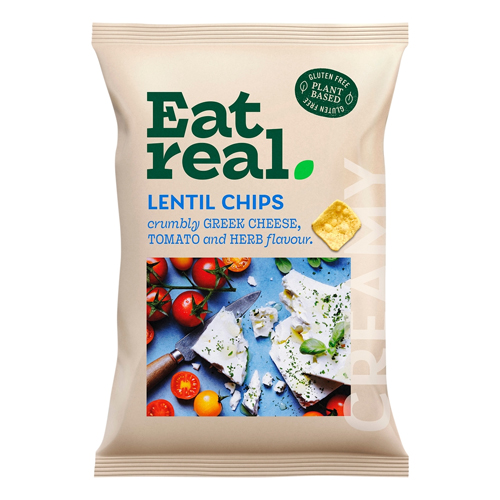 EAT REAL GREEK CHEESE, TOMATO & HERB LENTIL CHIPS SHARING 95G