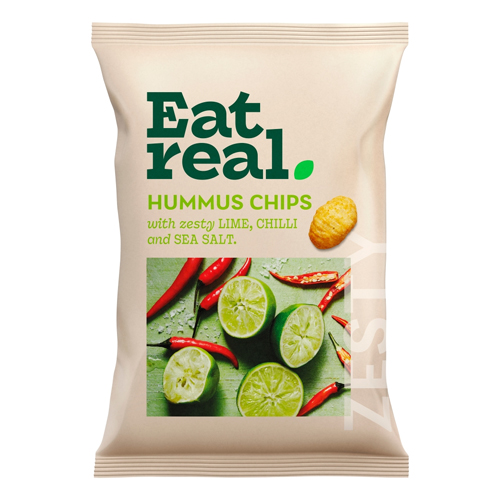 EAT REAL HUMMUS CHIPS WITH ZESTY LIME, CHILLI AND SEA SALT 110G
