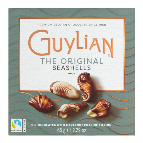 GUYLIAN FAIRTRADE THE ORIGINAL SEASHELLS 6 CHOCOLATES WITH HAZELNUT PRALINE FILLING 65G-XMAS