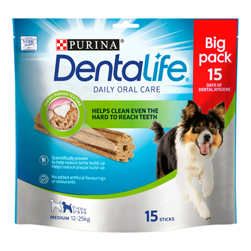 DENTALIFE MEDIUM DOG TREAT DENTAL CHEW 15 STICKS 345G