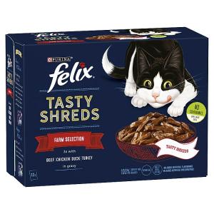 FELIX TASTY SHREDS FARM SELECTION POUCHES 12PK 80G