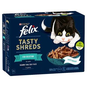 FELIX TASTY SHREDS FISH SELECTION IN GRAVY POUCHES 12PK 80G