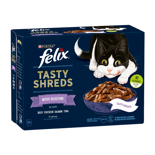 FELIX TASTY SHREDS MIXED SELECTION POUCHES 12PK 80G