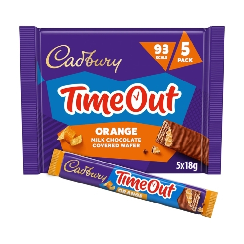 CADBURY TIMEOUT CHOCOLATE ORANGE FLAVOUR COVERED WAFER BISCUIT BARS 5PK 90G