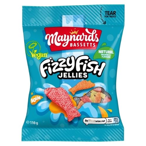 MAYNARDS BASSETTS SOFT JELLIES FIZZY FISH SWEETS BAG 110G