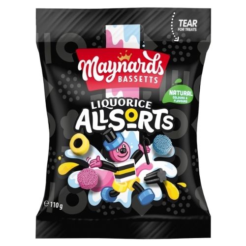 MAYNARDS BASSETTS LIQUORICE ALLSORTS SWEETS BAG 110G
