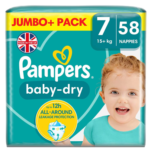 PAMPERS BABY DRY NAPPY PANTS SIZE 7 JUMBO PACK 58S