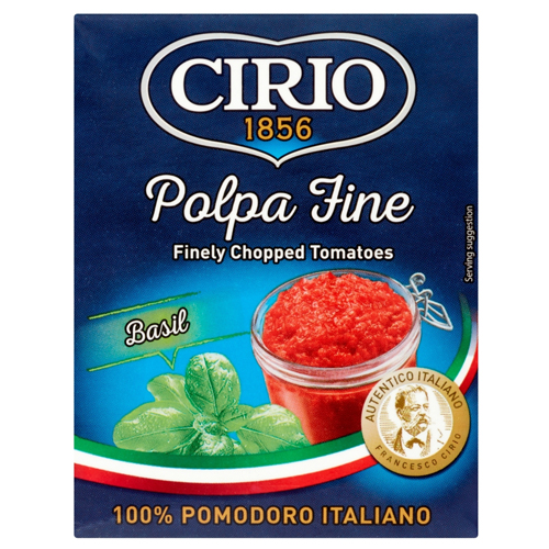 CIRIO POLPA FINE FINELY CHOPPED TOMATOES WITH BASIL 390G