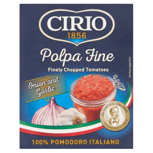 CIRIO FINELY CHOPPED TOMATOES ONION AND GARLIC 390G