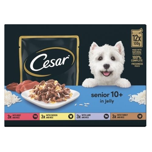 CESAR SENIOR WET DOG FOOD POUCHES MIXED SELECTION IN JELLY 12PK 100G