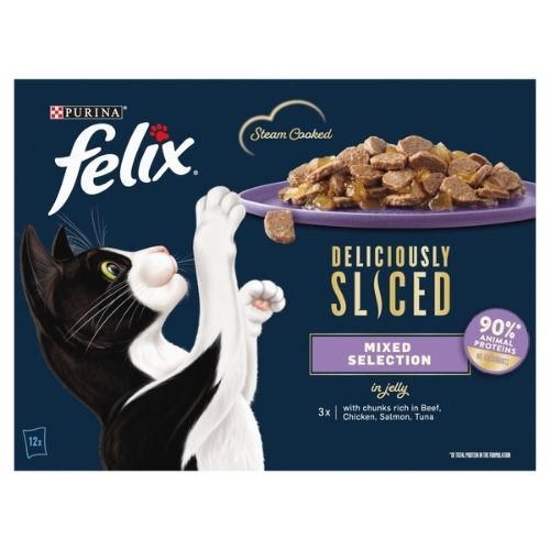 FELIX DELICIOUSLY SLICED MIXED SELECTION IN JELLY WET CAT FOOD 12PK 80G