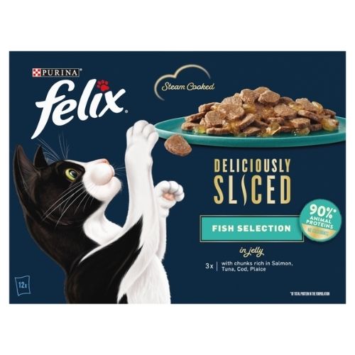FELIX DELICIOUSLY SLICED FISH SELECTION IN JELLY WET CAT FOOD 12PK 80G