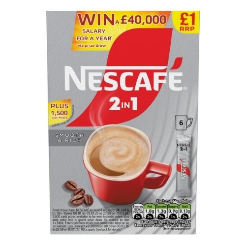 NESCAFE 2IN1 INSTANT COFFEE SACHETS 6 PMP £1.00 9G
