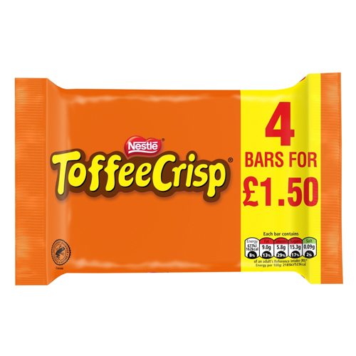 TOFFEE CRISP CHOCOLATE BAR PMP £1.50 4PK 124G