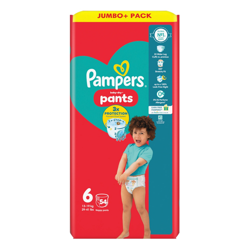 PAMPERS BABY DRY NAPPY PANTS SIZE 6 JUMBO PACK 54S