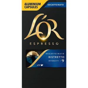 L'OR ESPRESSO RISTRETTO INTENSITY 9 DECAF COFFEE PODS 10S