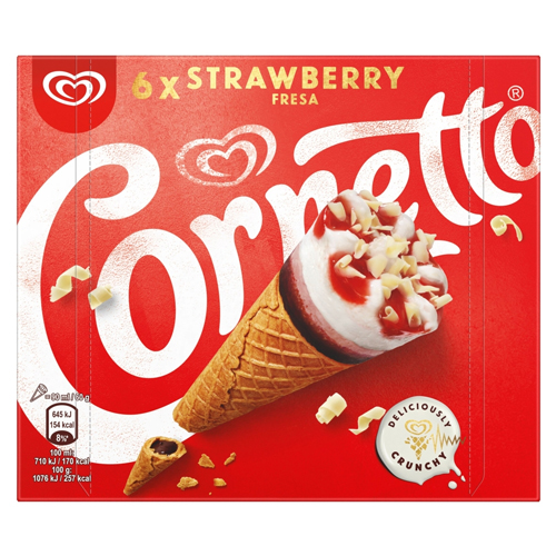 CORNETTO STRAWBERRY ICE CREAM CONE 6X 90 ML