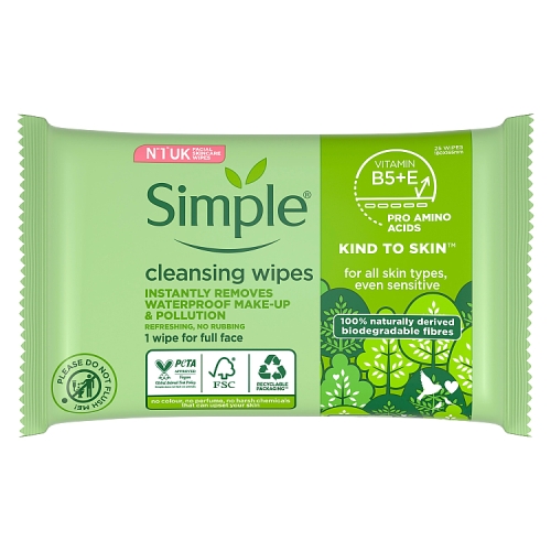 SIMPLE FACE WIPES BIO KTS CLEANS 25PC